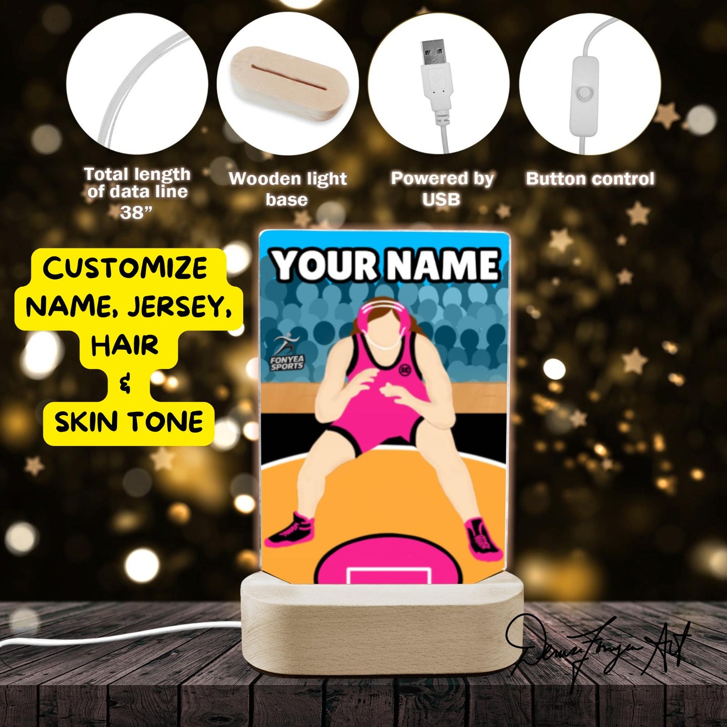 Fonyea Sports Wrestler Girl Acrylic LED Night Light