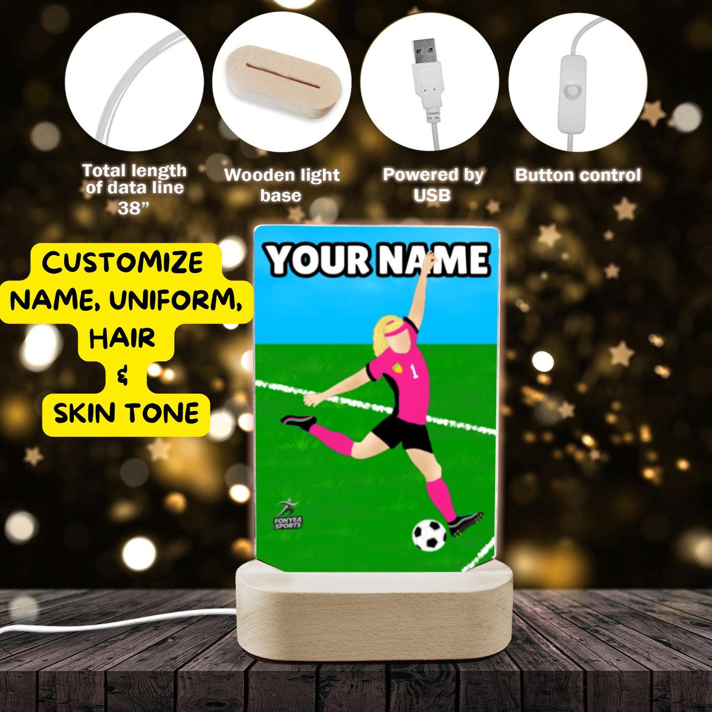 Fonyea Sports Soccer Girl Acrylic LED Night Light