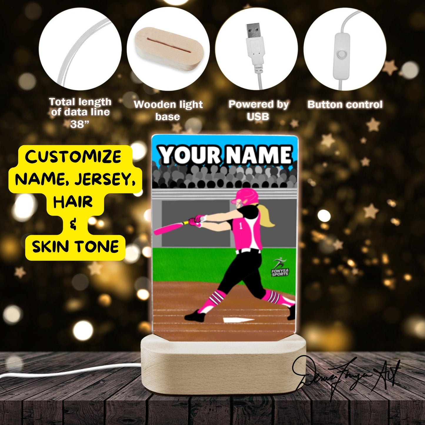 Fonyea Sports Softball Acrylic LED Night Light