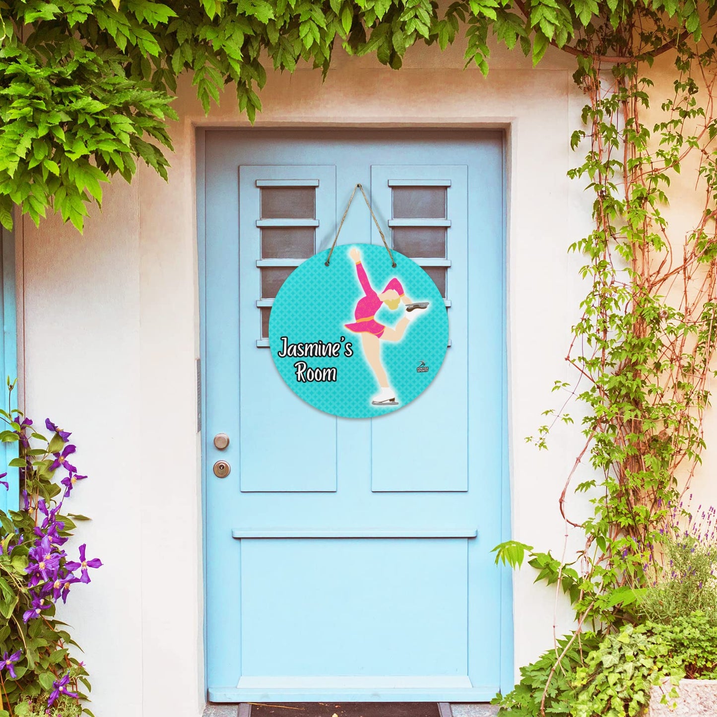 Fonyea Sports Figure Skater Round Wooden Door Sign 11.8''